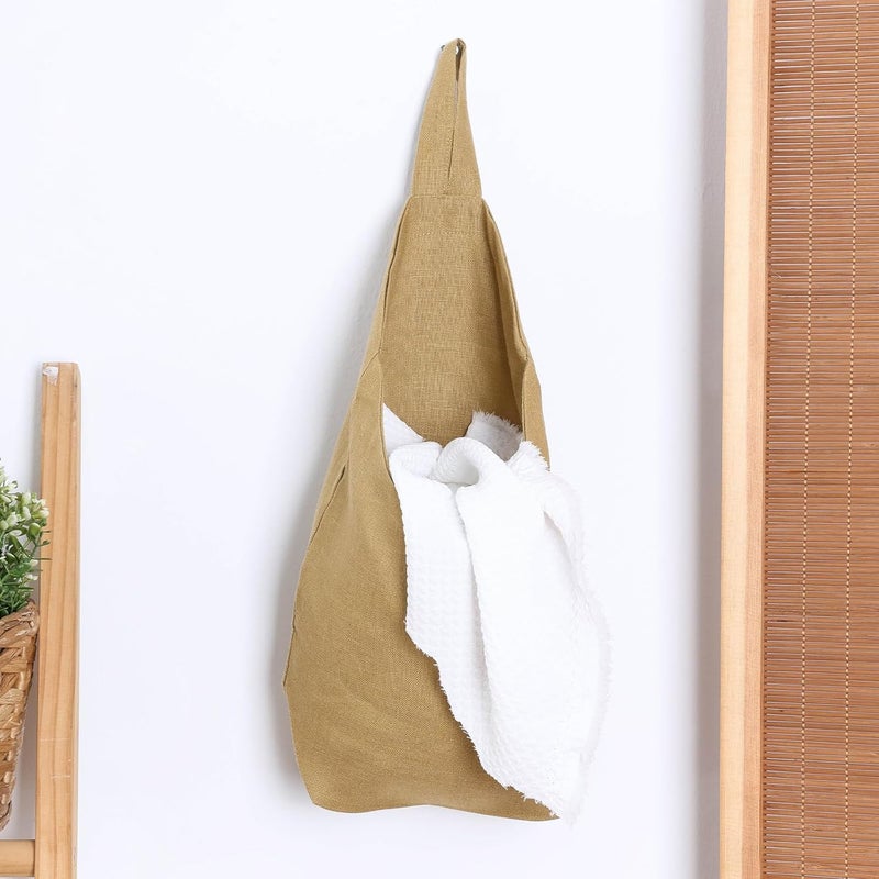 HSOFTIFY 100% Linen Hanging Storage Bags Baskets 2 Pcs, Small Wall Storage Bag for Kitchen, Bedroom, RV Camper Organizer, Sewing Room, Nursery Storage, Kids Room, Dark Yellow - Image 4